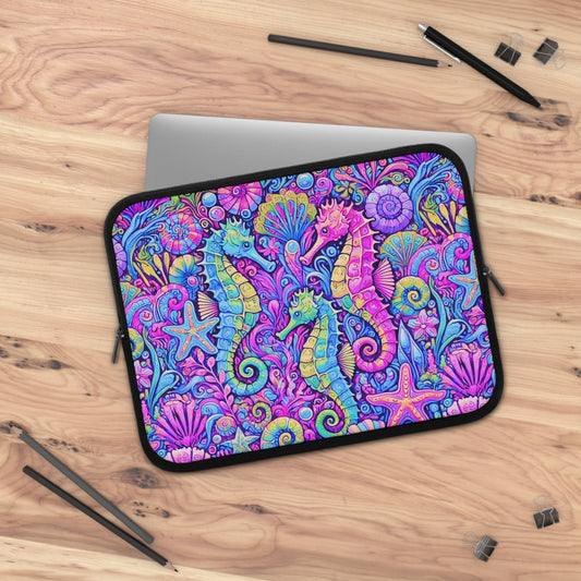 Tropical Laptop Sleeve, 5 Sizes - Perfect for Beach Lovers & Students / Seahorses, Fantasy POP