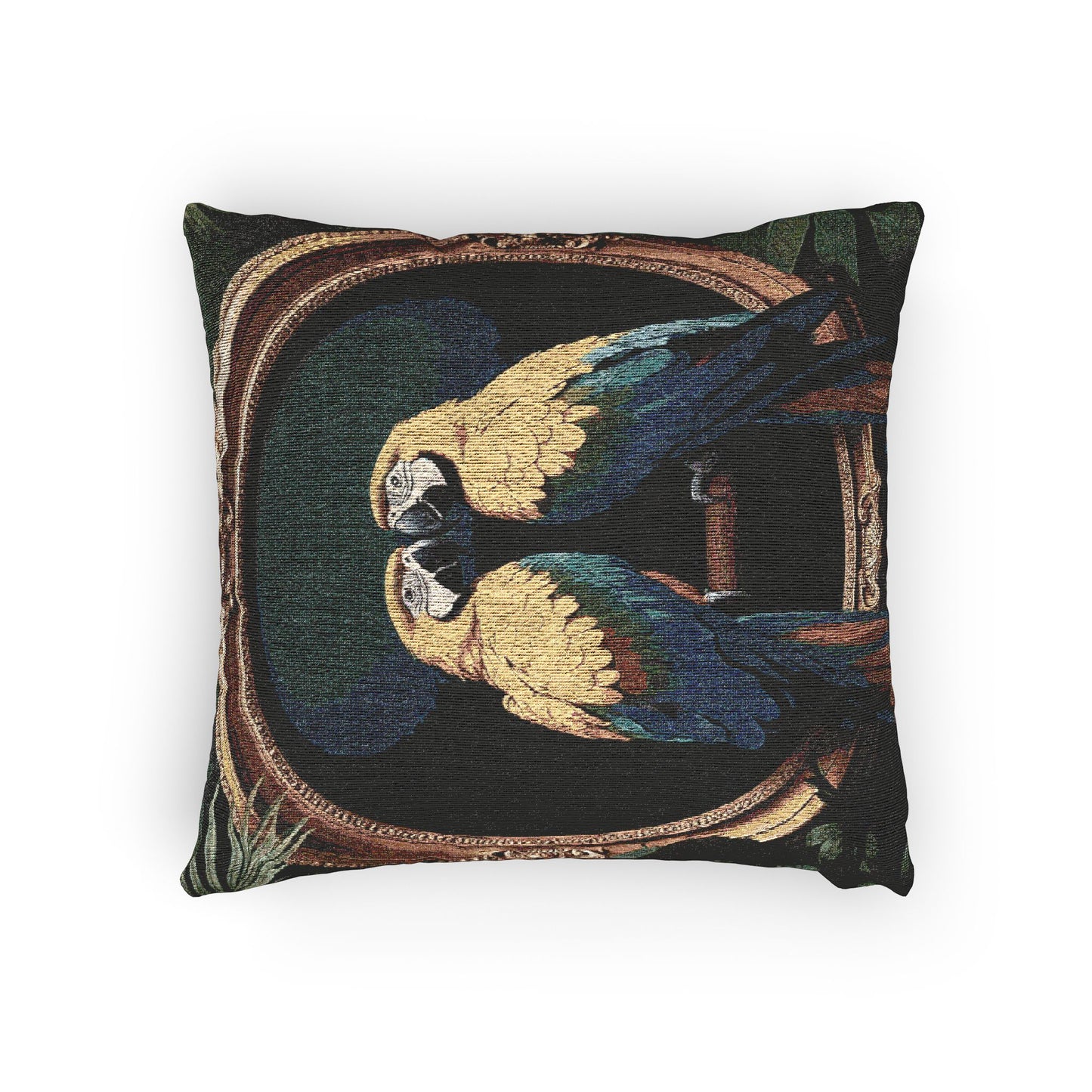 Woven Pillow, 17"W x 18"L - Framed Parrot Pair