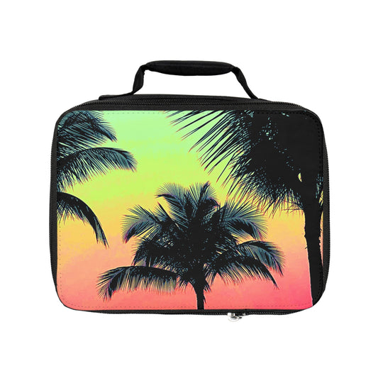 Palm Glow/Sangria Lunch Bag - Eco-Friendly Insulated Tote, Adult and Child Lunchbox / Perfect for Picnics, Beach Outings