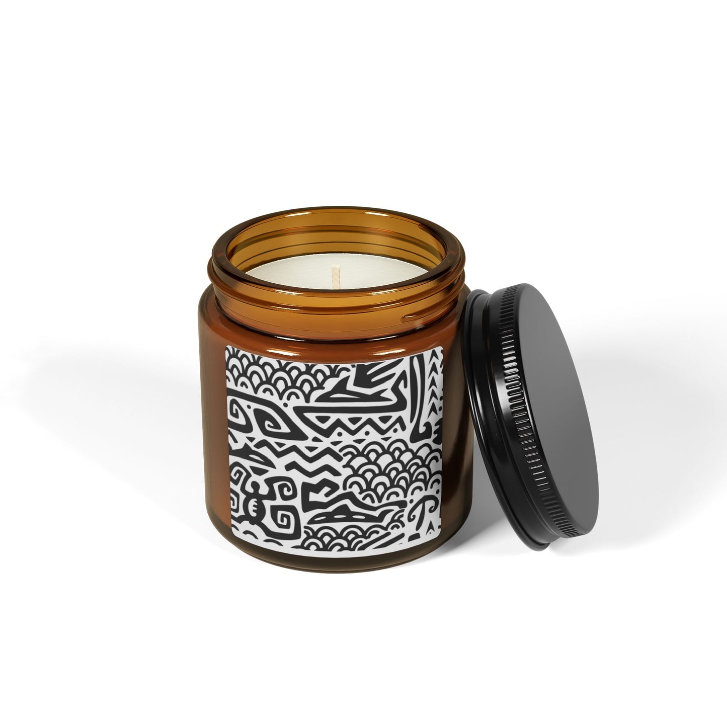 Scented Soy Candle (Multi-Size, Amber Jar) - Tiki Aztec Black