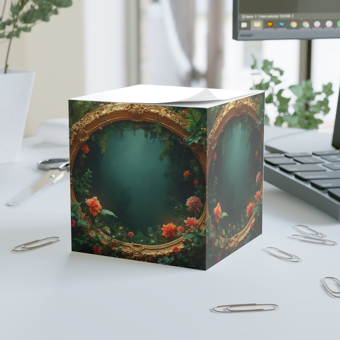 Note Cube - Orange Flower Rainforest Frame