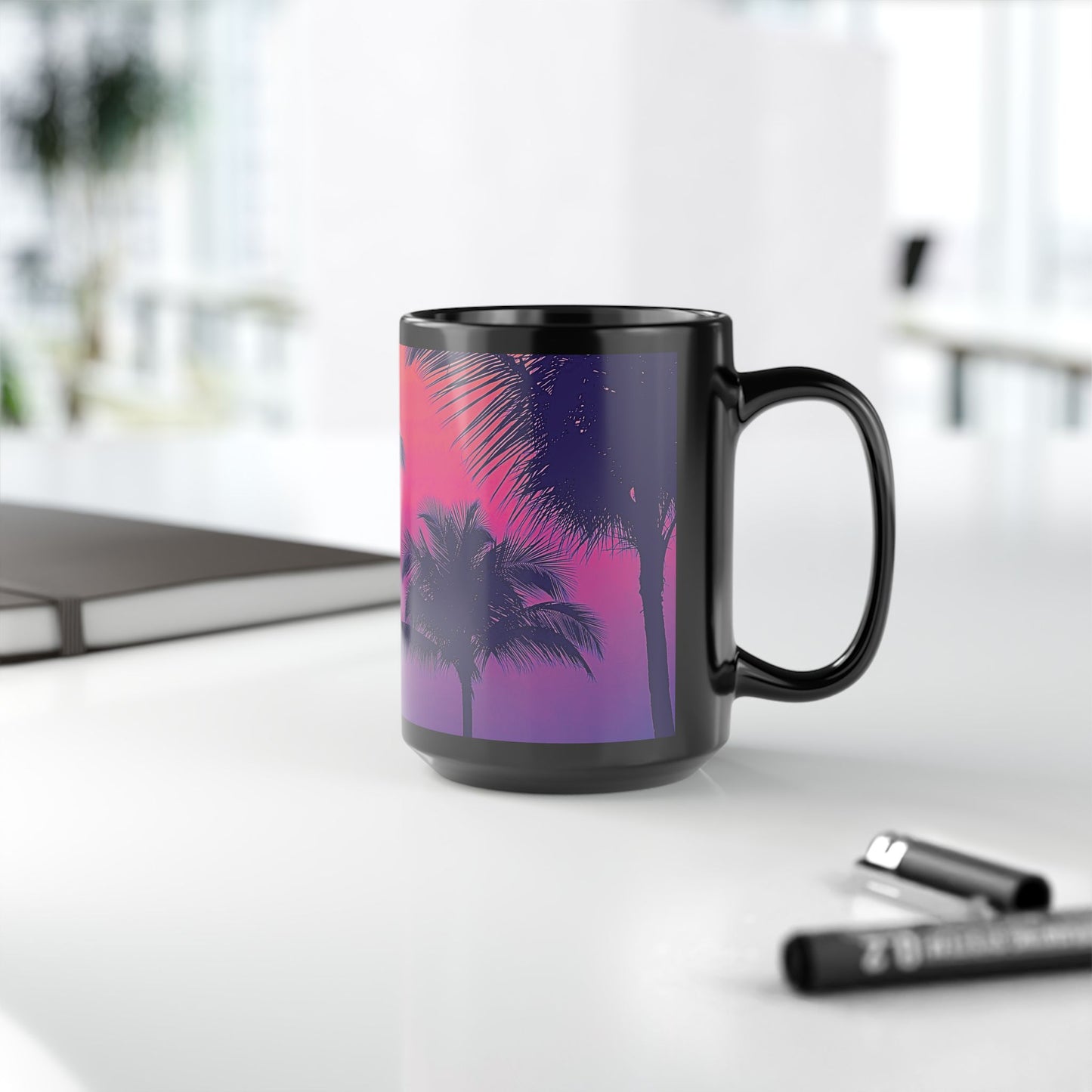 Black Coffee Mug - Palm Glow, Heatwave