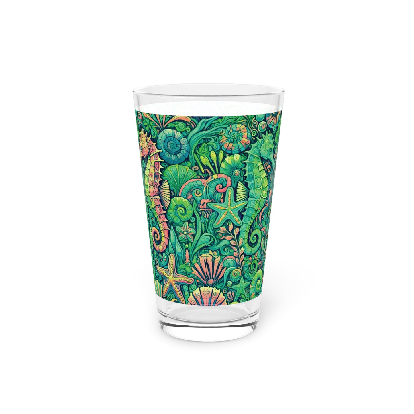 Pint Glass, 16oz - Seahorse Trio Lime