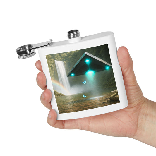 Tropical Stainless Steel 6 oz. Flask, Many Colors  – UFO and Waterfall