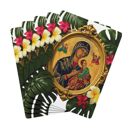 Religious Poker Playing Cards - Framed "Our Lady of Perpetual Help" / Monstera