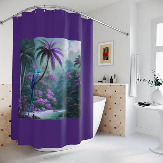 Tropical Shower Curtain - Rainforest Bathroom Decor / Sleeping Beauty Parrot Fantasy, Purple
