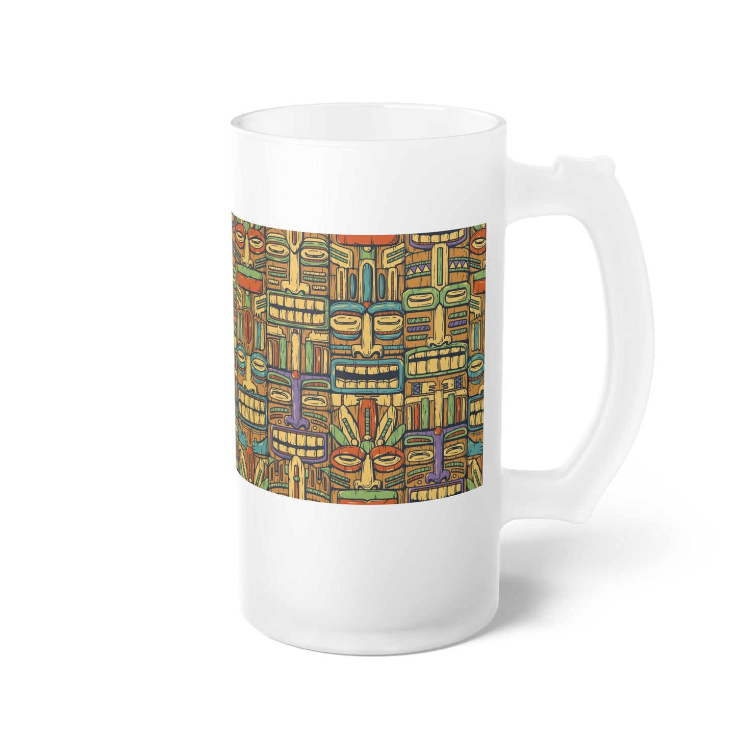 Frosted Glass Beer Mug, Colorful Tiki Party