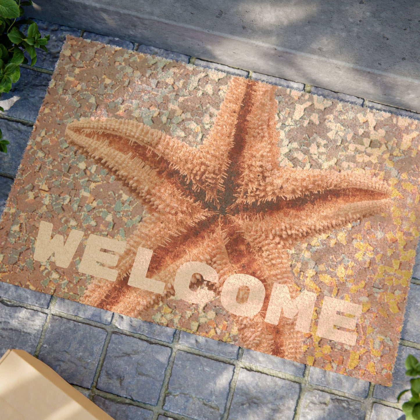 Tropical Ocean Doormat - Vibrant Coconut Fiber Entrance Mat / WELCOME Disco Starfish