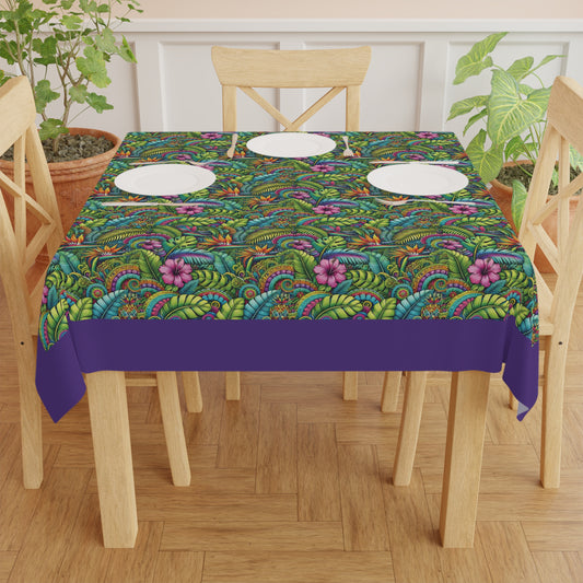 Rainforest Blooms/Purple ~ Square Tablecloth, 55" x 55"