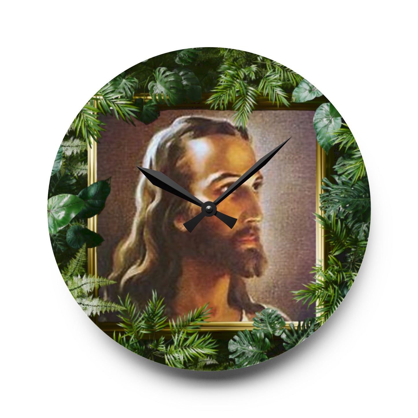 "Tropical Head of Christ" Acrylic Wall Clock - Elegant Religious Decor for Home and Office