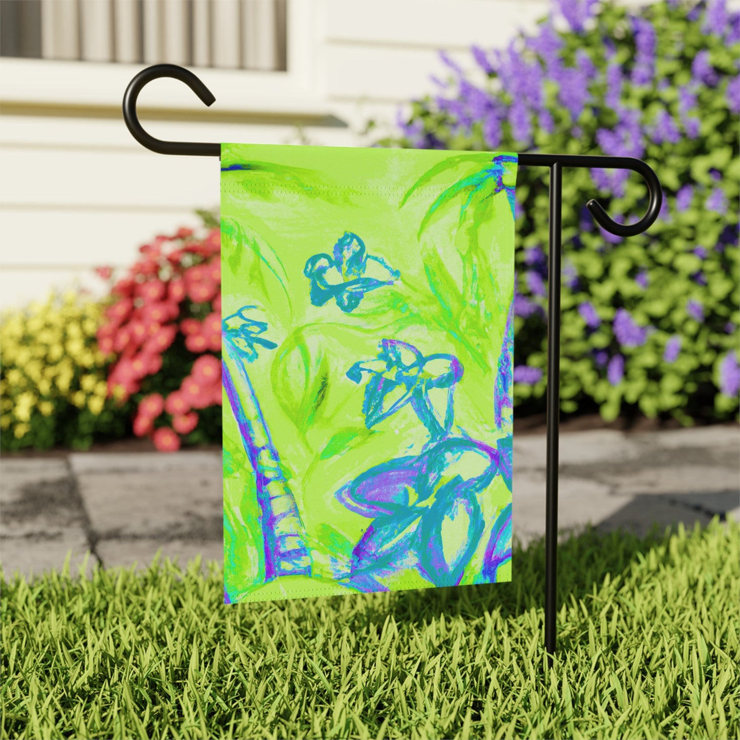 Tropical Garden Flag - Perfect for Outdoor Decor / Beach Tropical Doodles, Lime
