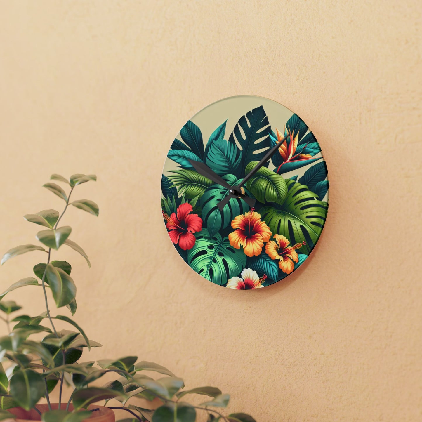 Acrylic Wall Clock, Exotic Flora