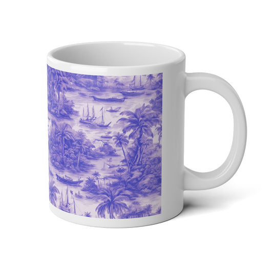 Jumbo Mug, 20oz, Tropical Toile, Purple | Tropical Coffee Cup, Gift for Ocean Lovers
