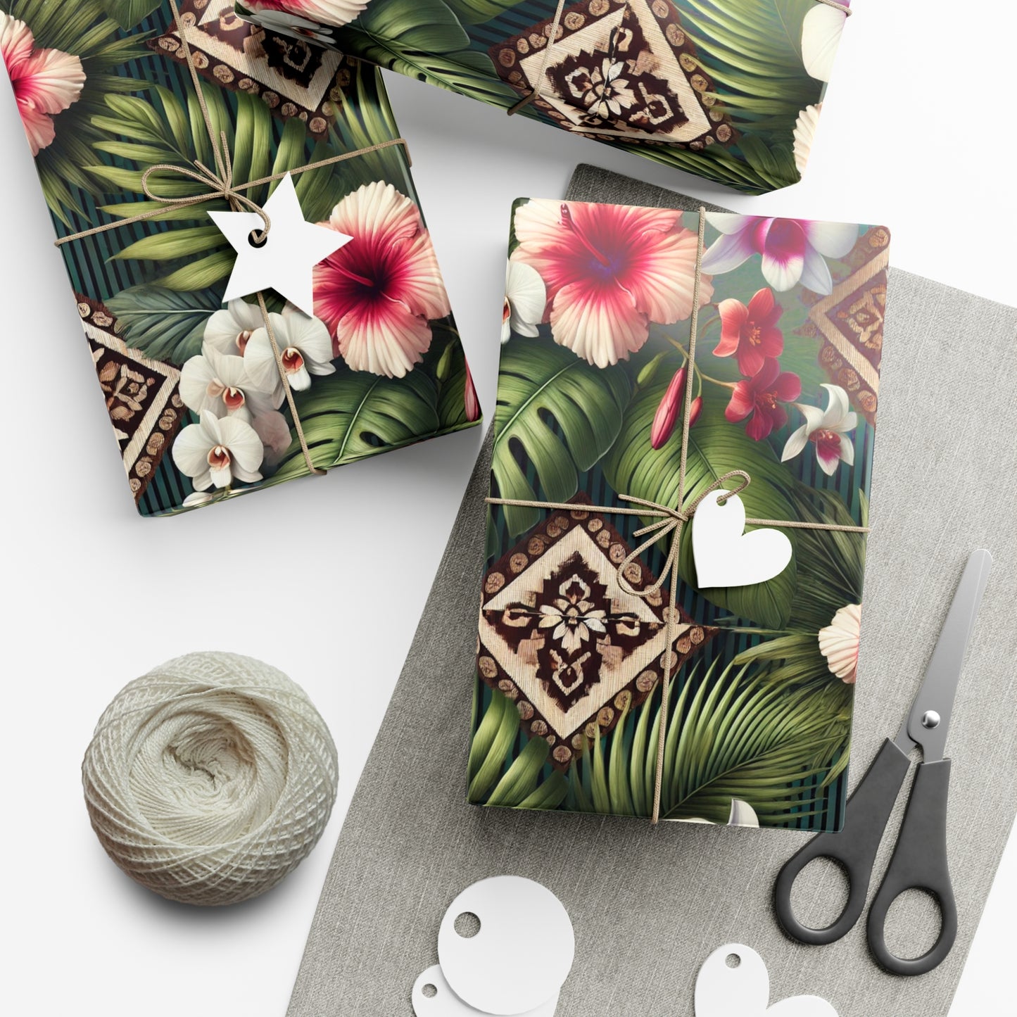 Wrapping Paper - Tropical Gift Wrap for All Occasions / 3 Sizes, 2 Finishes / Tiki Orchids