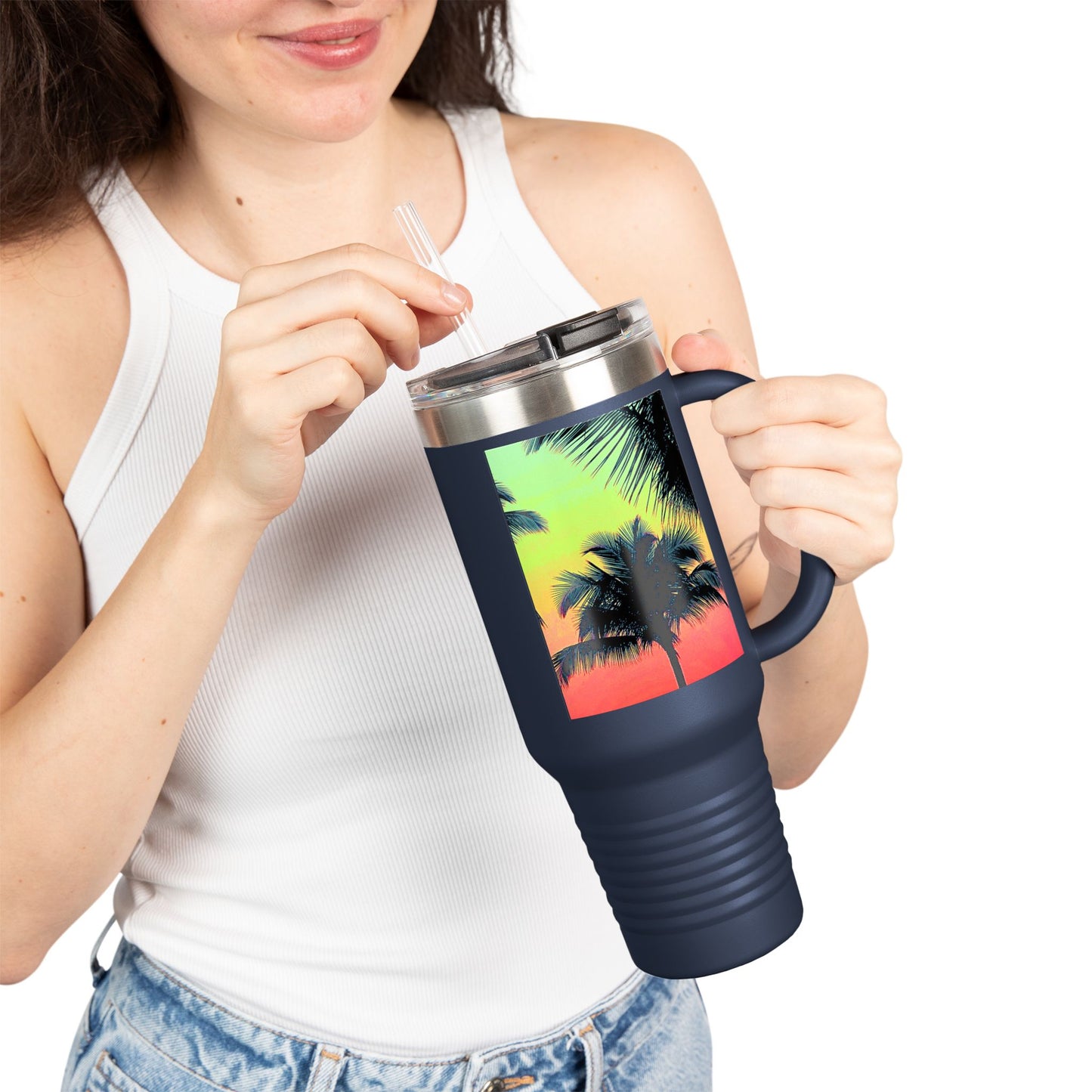 Insulated Travel Mug, 40oz / Palm Glow Sangria - Perfect for Outdoor Adventures