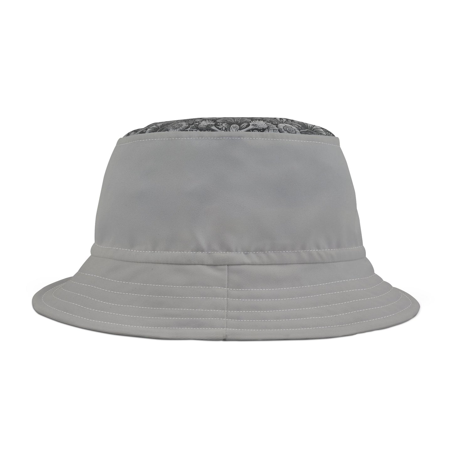 Tropical Polyester Bucket Hat, 2 Sizes - Seashorses Noir/Lt. Grey