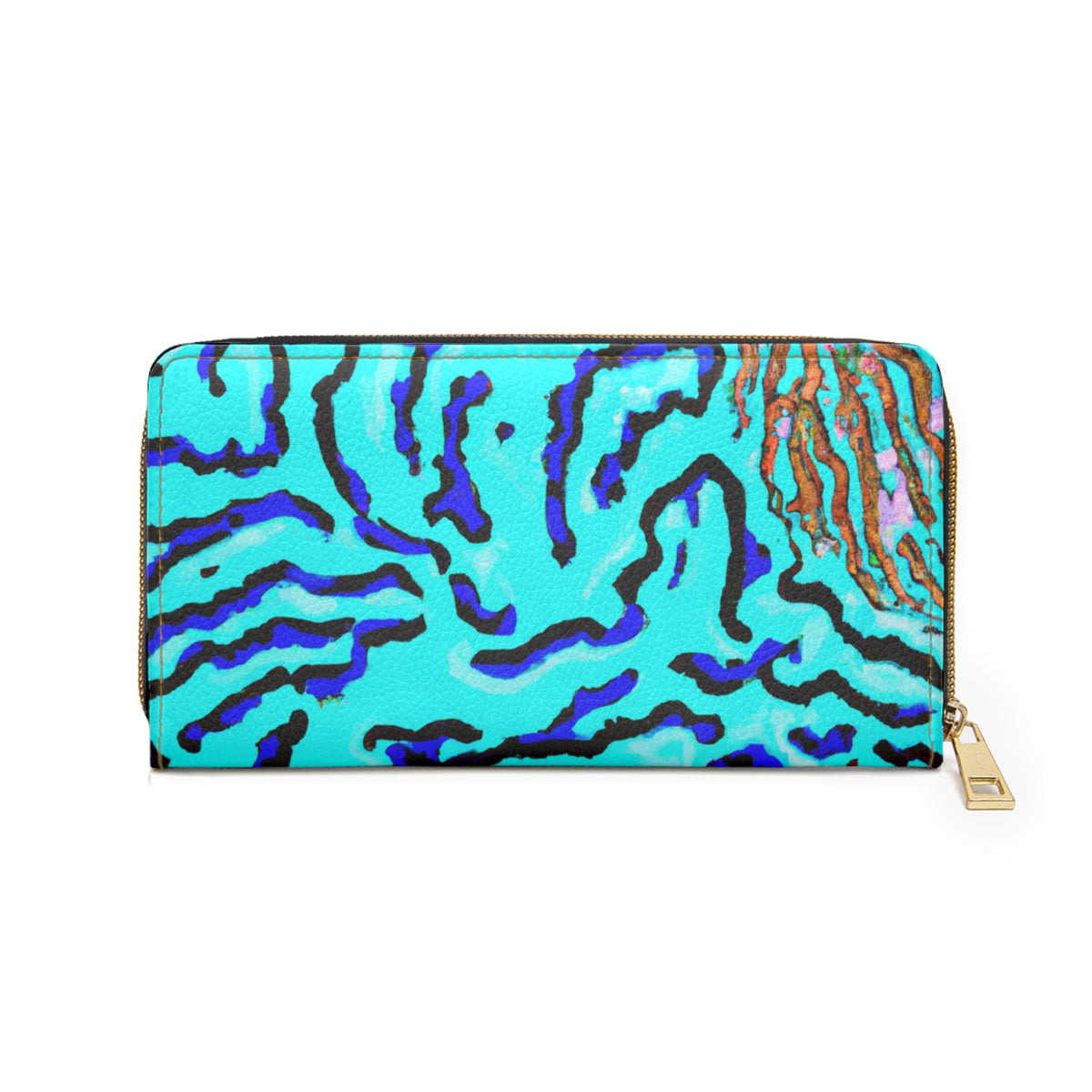 Tropical Zipper Wallet, Faux Leather / Vibrant Clutch / Wild Coral Reef