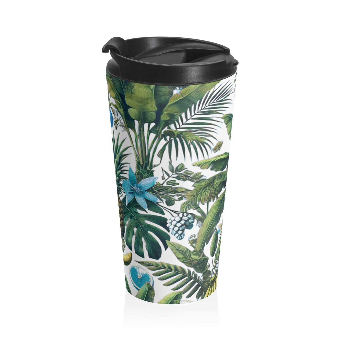 15 oz. Stainless Steel Travel Mug / Palms & More Fruit, White