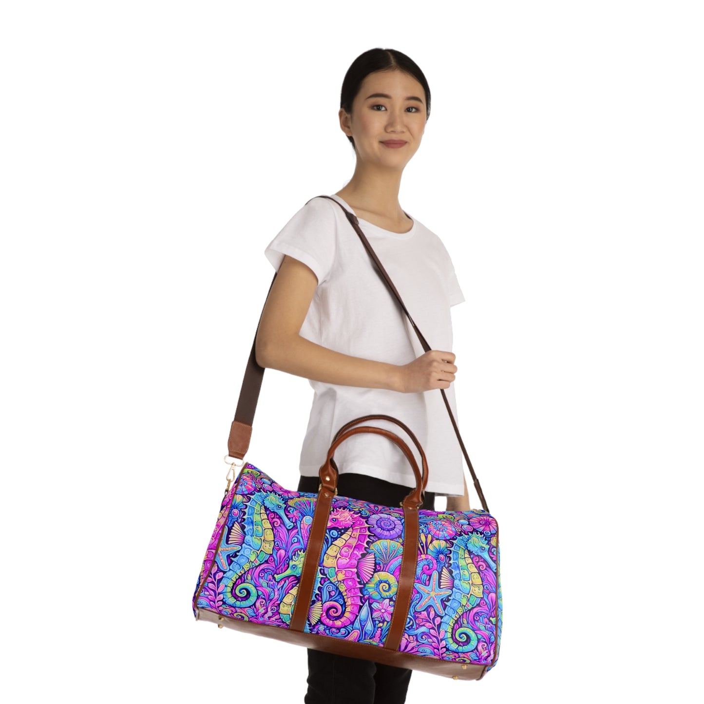 Tropical Waterproof Travel Bag - Perfect for Beach Getaways / Seahorses, Fantasy POP