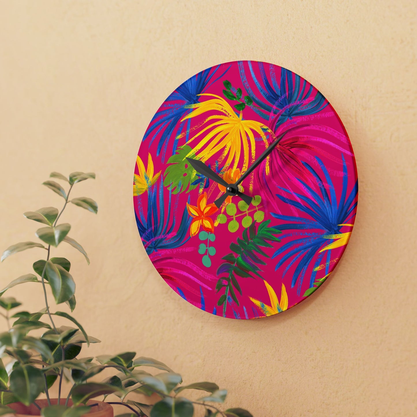 Acrylic Wall Clock, Exotic Flora