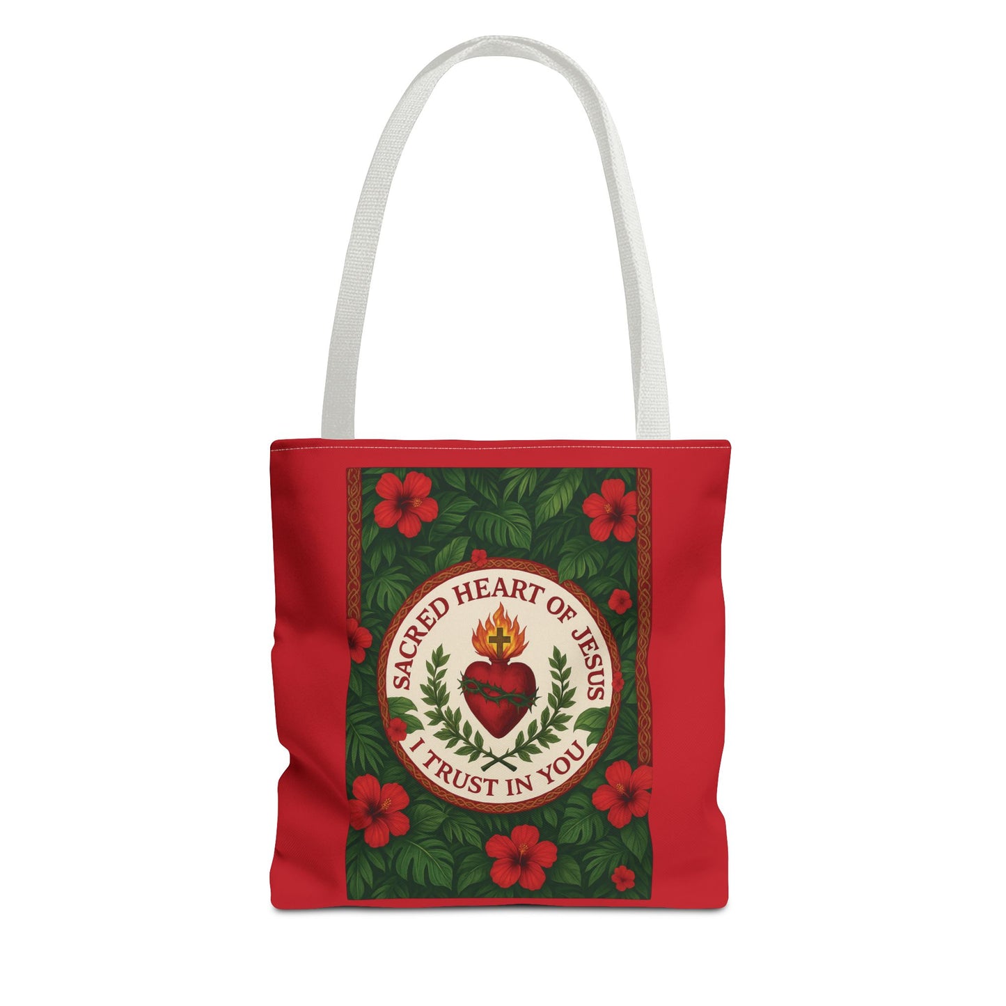 Religious Tote Bag - 3 Sizes / Sacred Heart of Jesus Prayer, Red