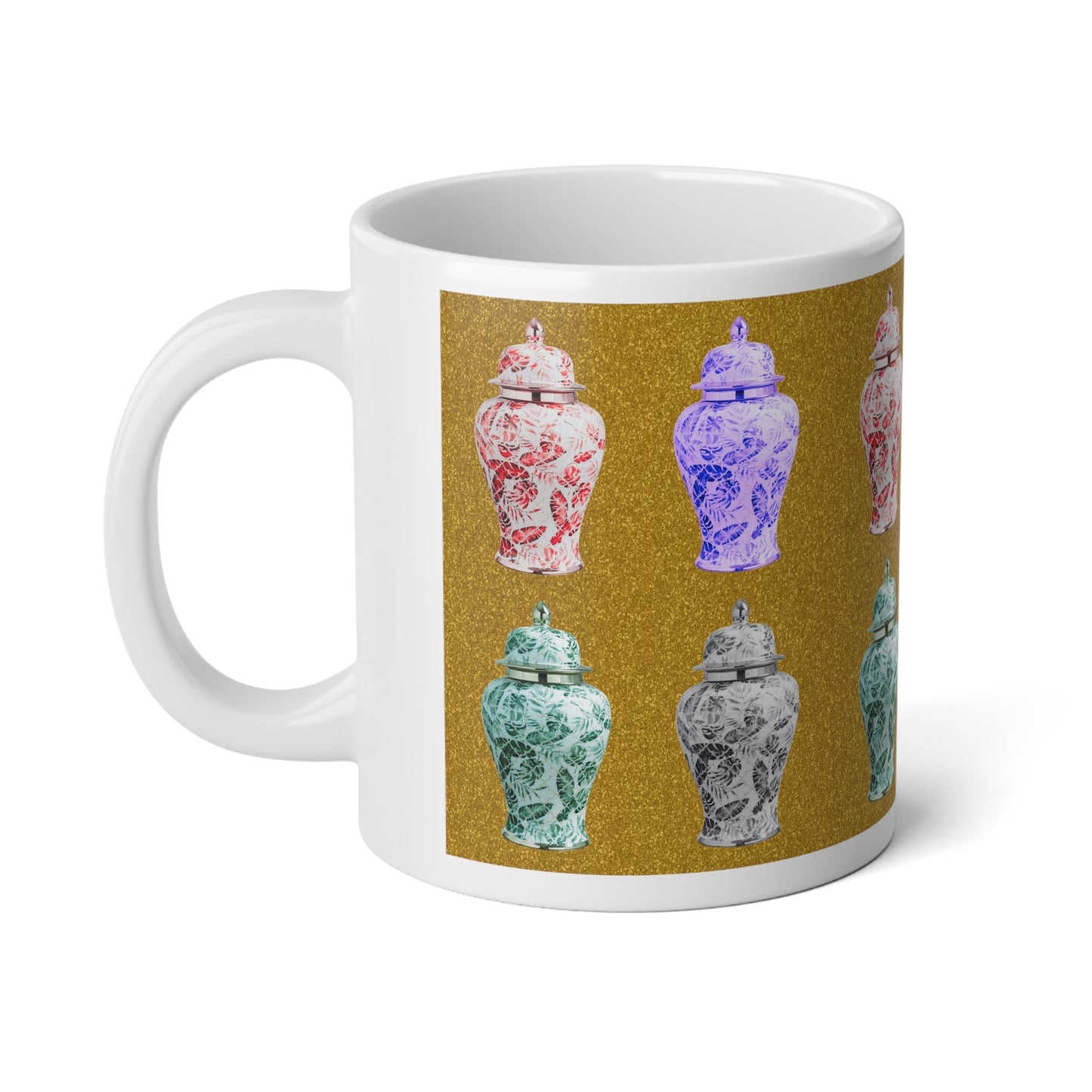 Jumbo Mug, 20oz, Pop Art Ginger Jars, Gold | Tropical Coffee Cup