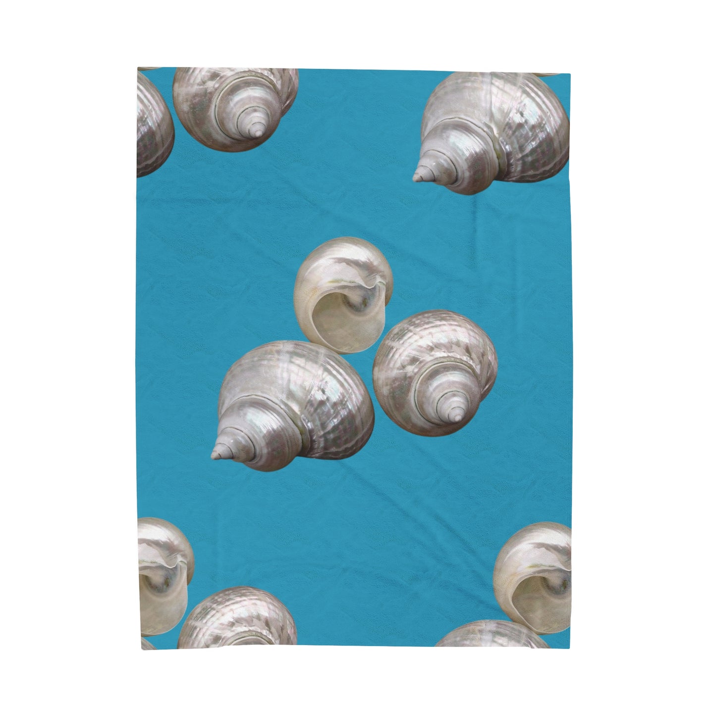 Tropical MACRO White Nautilus Trio/Blue Velveteen Plush Blanket - Cozy Home Decor for Coastal Lovers