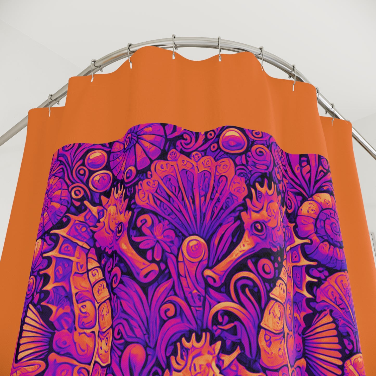 Tropical Shower Curtain - Ocean Bathroom Decor / Seahorse Trio Heatwave/Crusta Orange