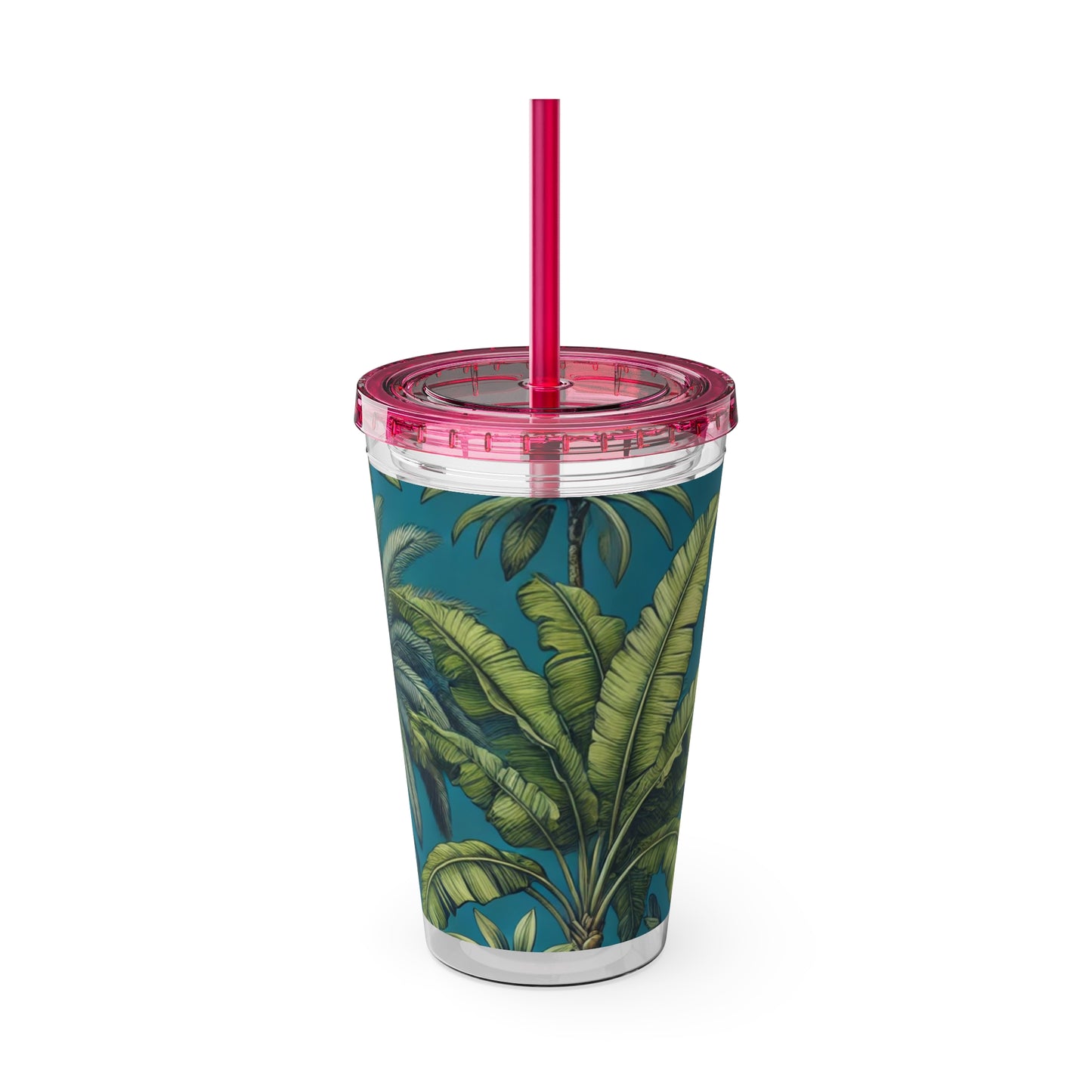 Tropical Tumbler with Straw | 16oz Colorful Travel Cup / Tropical Fruit Blue