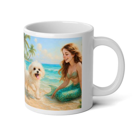 Jumbo Mug, 20oz, Puppy Ariel and Mermaid | Tropical Coffee Cup