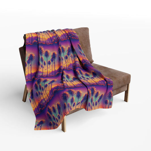 Sunset Palms Repeat Fleece Blanket - Colorful Tropical Design