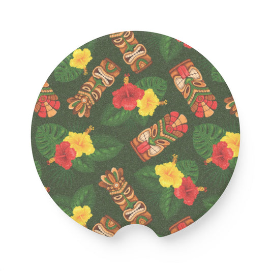 Soapstone Car Coaster - Tiki Hibiscus Garden