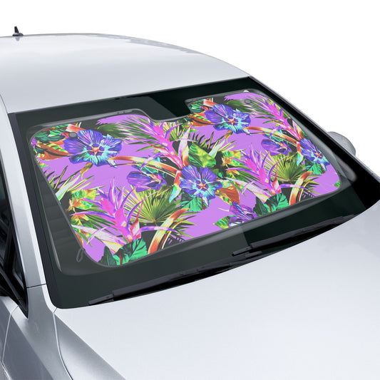 Tropical Floral Car Sun Shades / Plant Palooza, Purple