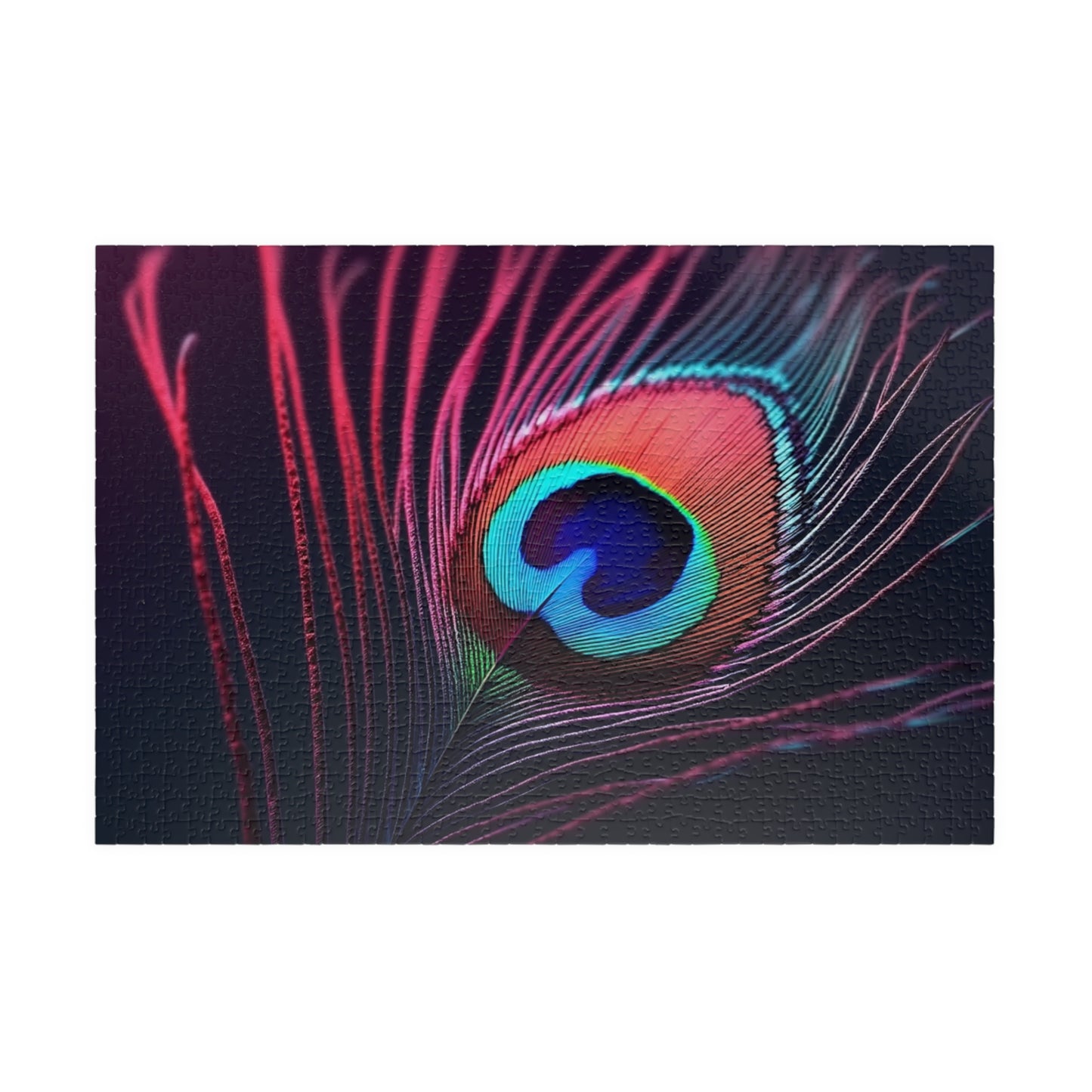 Peacock Eye Feather, Magenta / Tropical Puzzle, 4 Sizes - Relaxing Jigsaw for Island Vibes