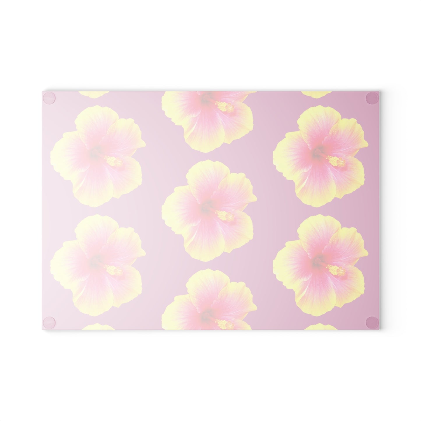 Glass Cutting Board, 2 sizes - Real Yellow & Pink Hibiscus/Lt. Pink