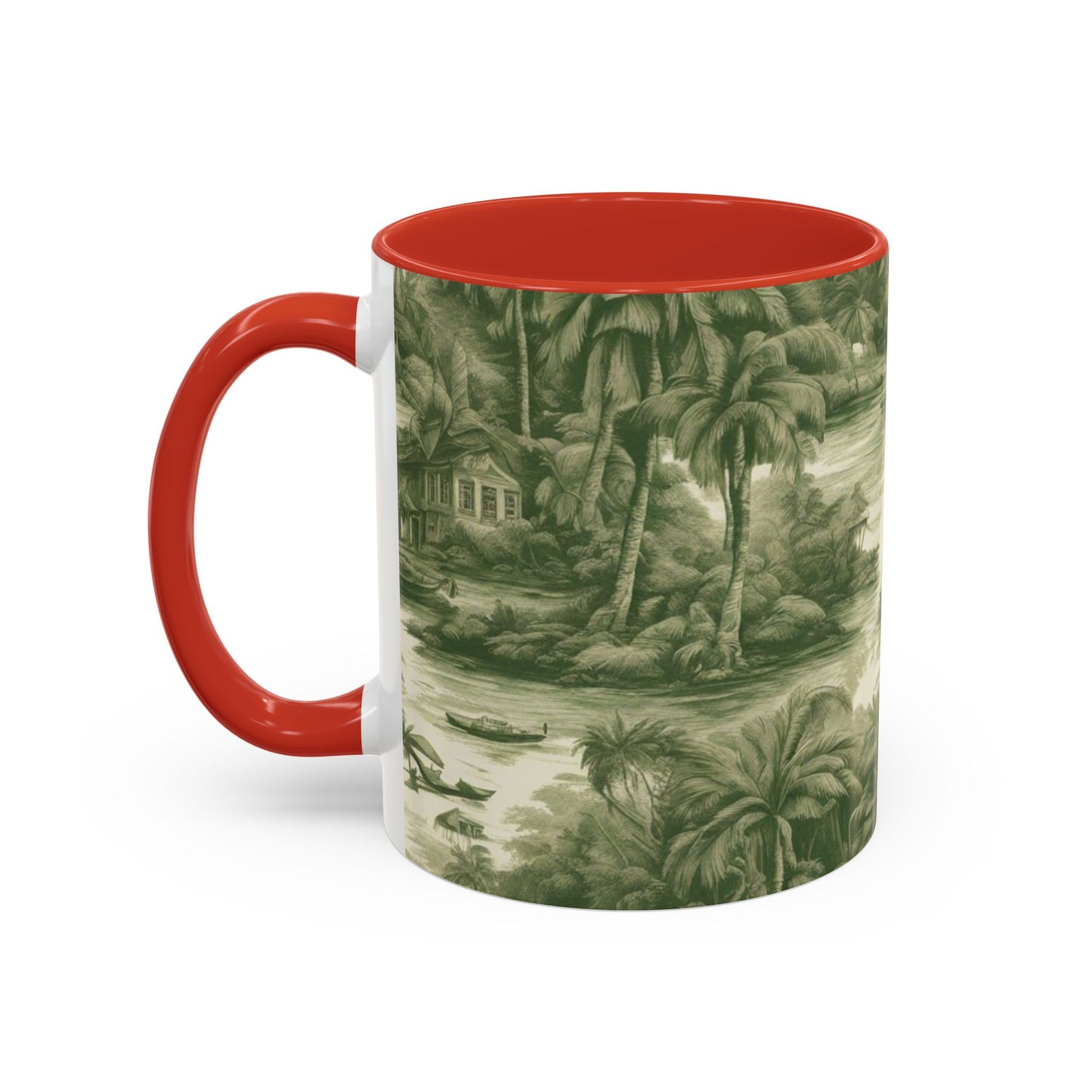 Accent Coffee Mug (11, 15oz), Tropical Toile #1, Various Colors