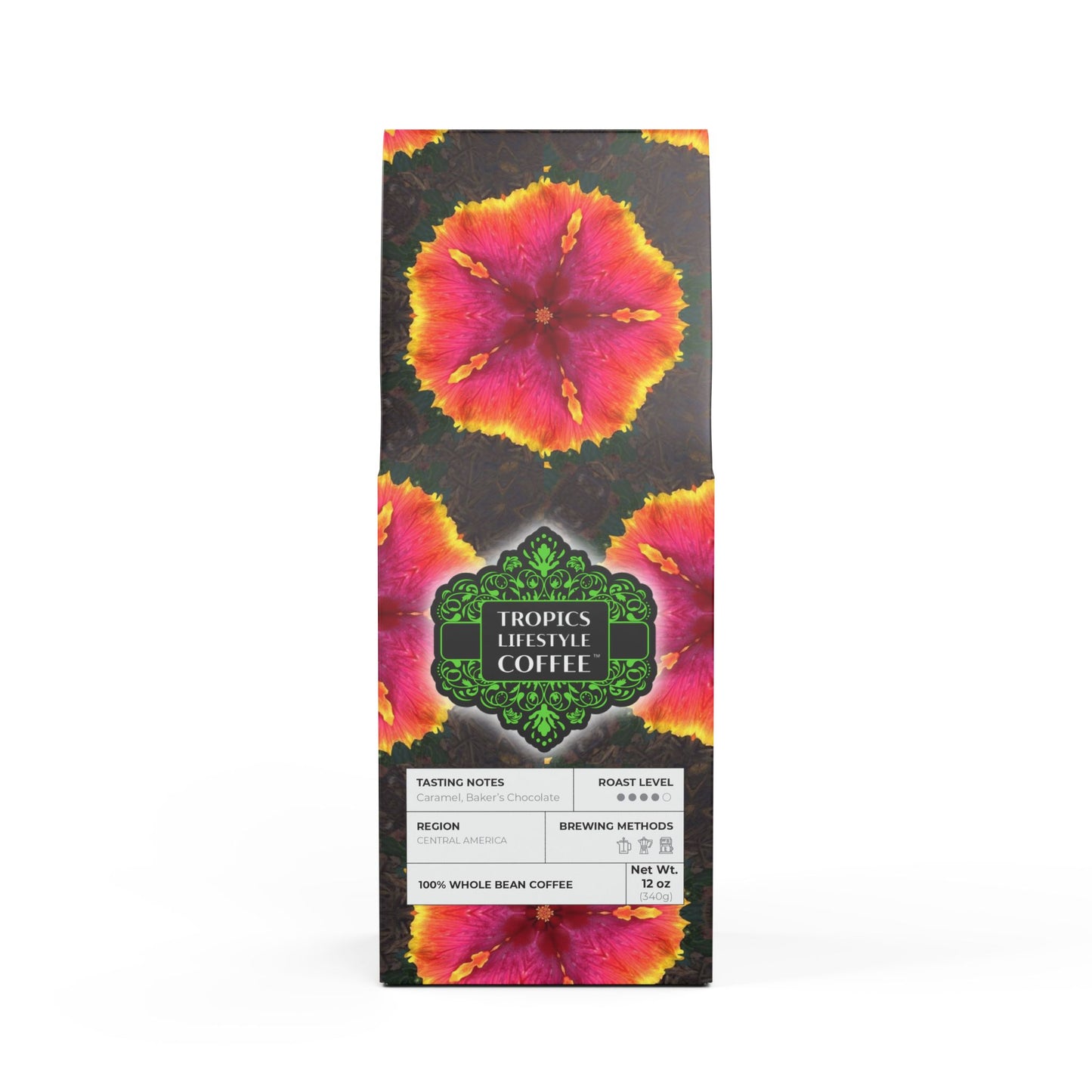 Cocoa Palms Blend™ (Medium-Dark Roast) Specialty Grade Craft Coffee / Hibiscus Kaleido