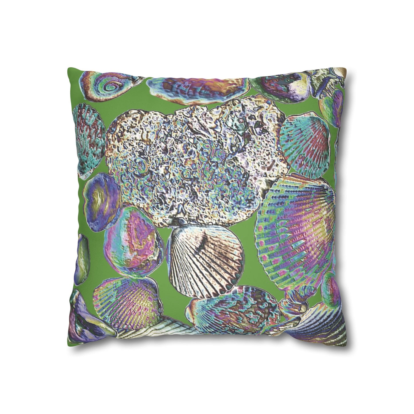 Faux Suede Square Pillowcase - Heatwave Seashell Collection, Green