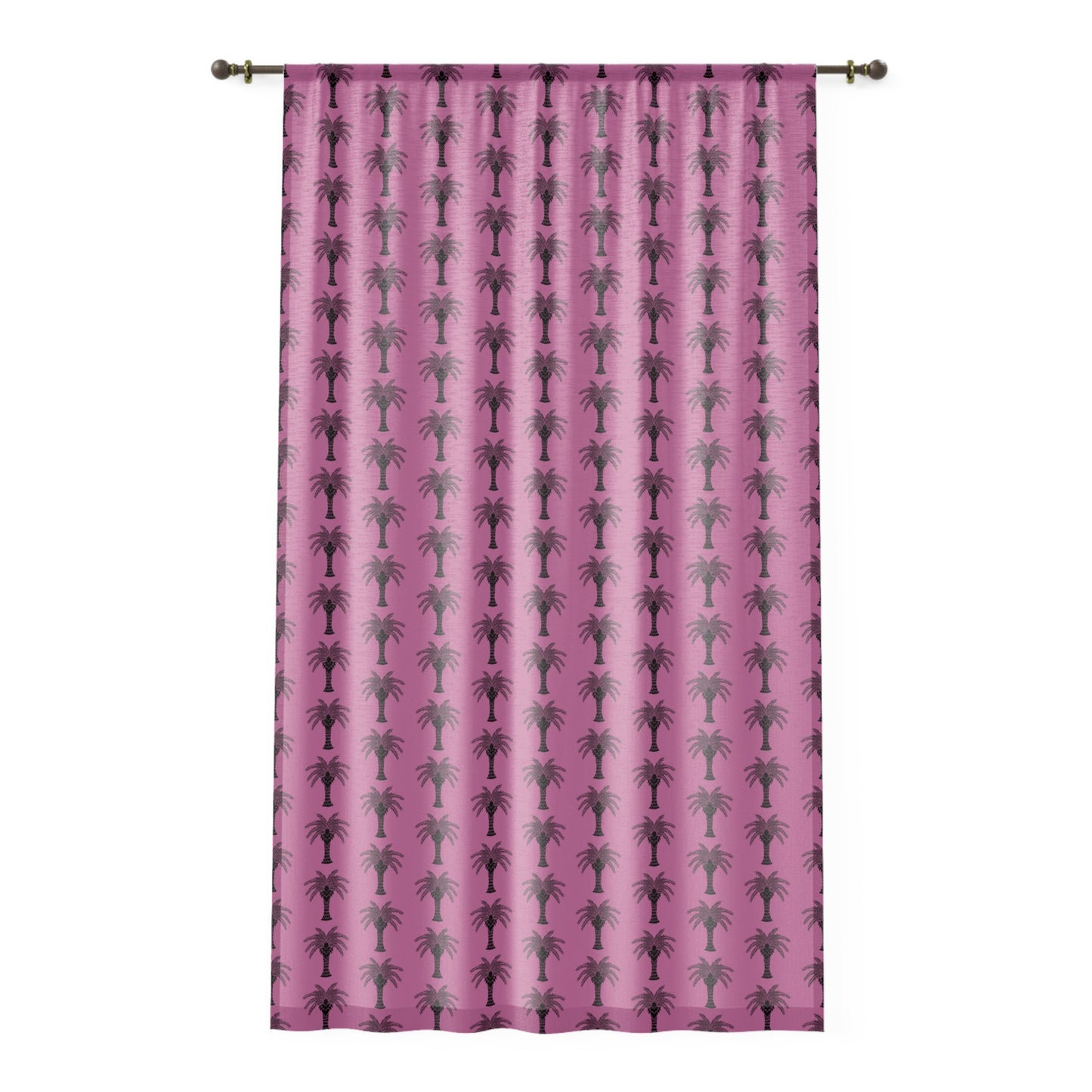 Deco Palm/Light Pink Semi-Transparent Window Curtain, 50" x 84" - Colorful Tropical Home Décor
