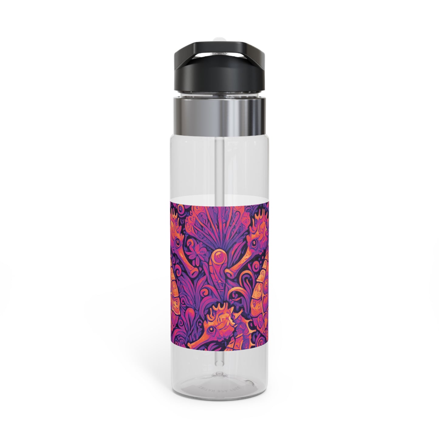 Tropical 20oz Tritan Sport Water Bottle -  Leakproof, Lightweight, BPA-Free / Seahorse Trio, Hot Pink Macro