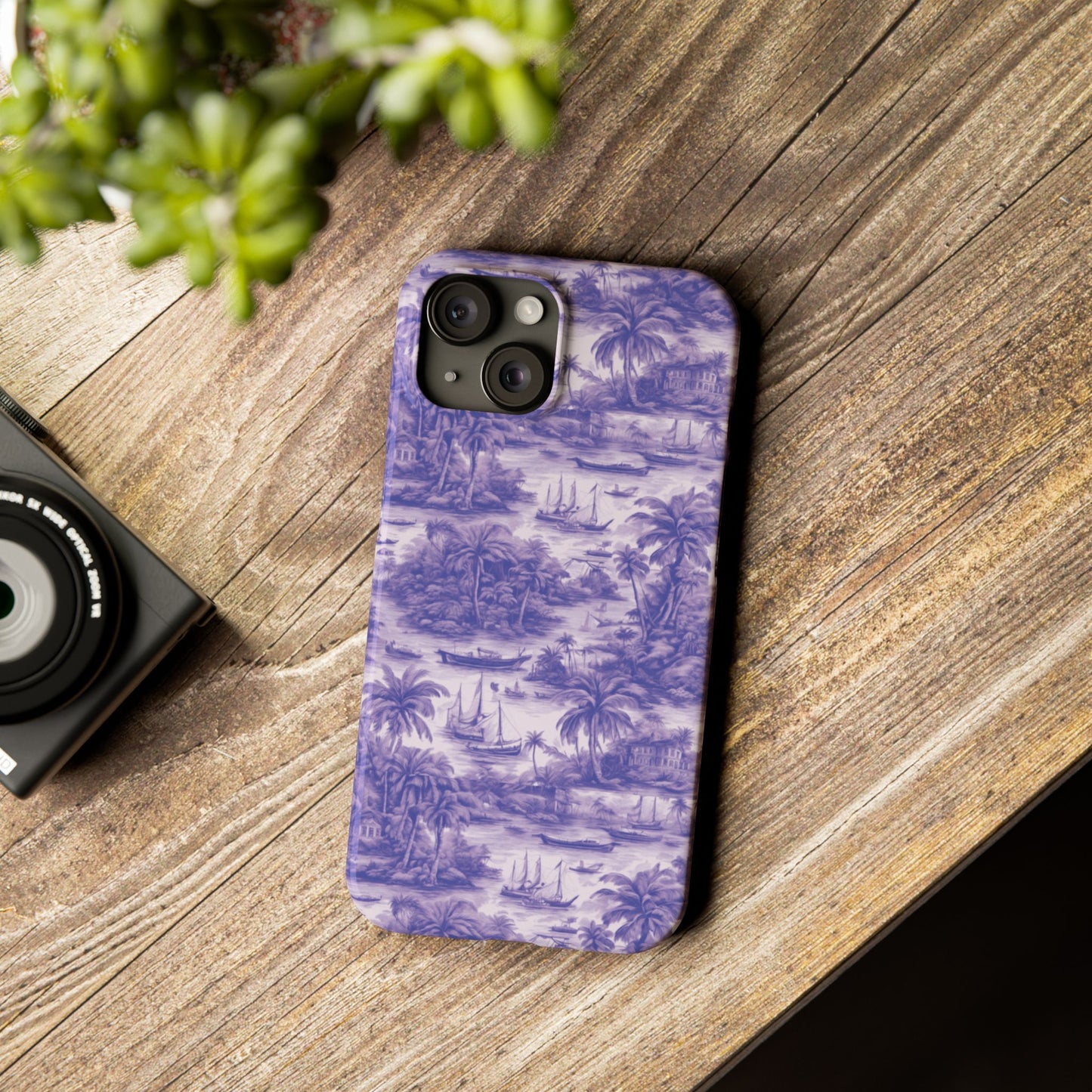 Slim Phone Cases - Tropical Toile #1, purple