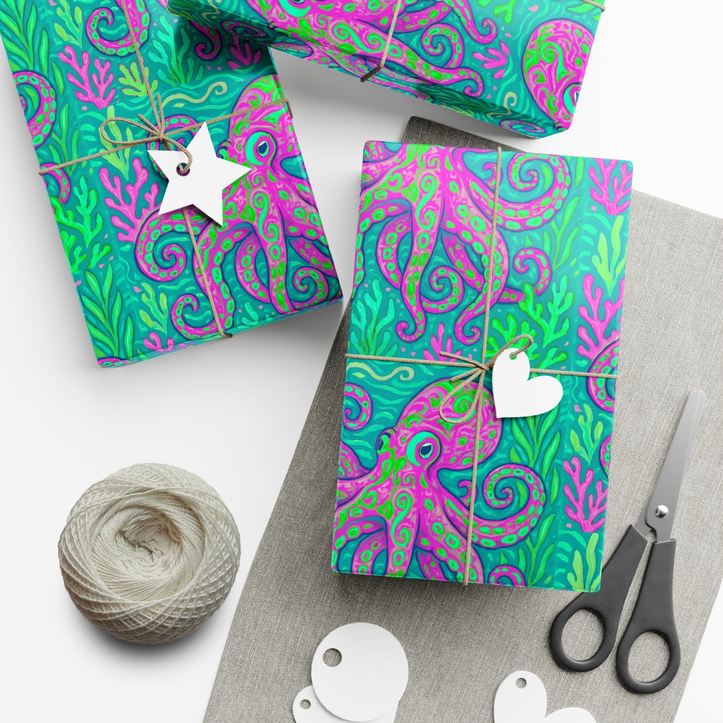 Wrapping Paper - Tropical Gift Wrap for All Occasions / 3 Sizes, 2 Finishes / Octopus Kraken Joe, Purple