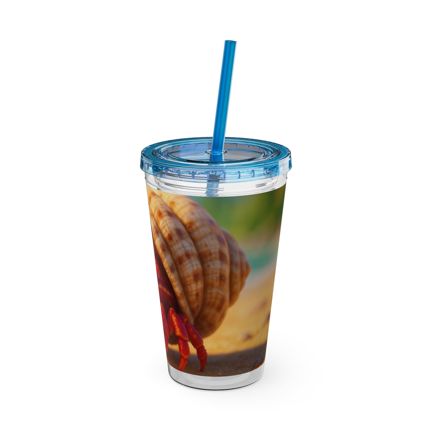 Tropical Tumbler with Straw | 16oz Colorful Travel Cup / Baby Hermit Crab