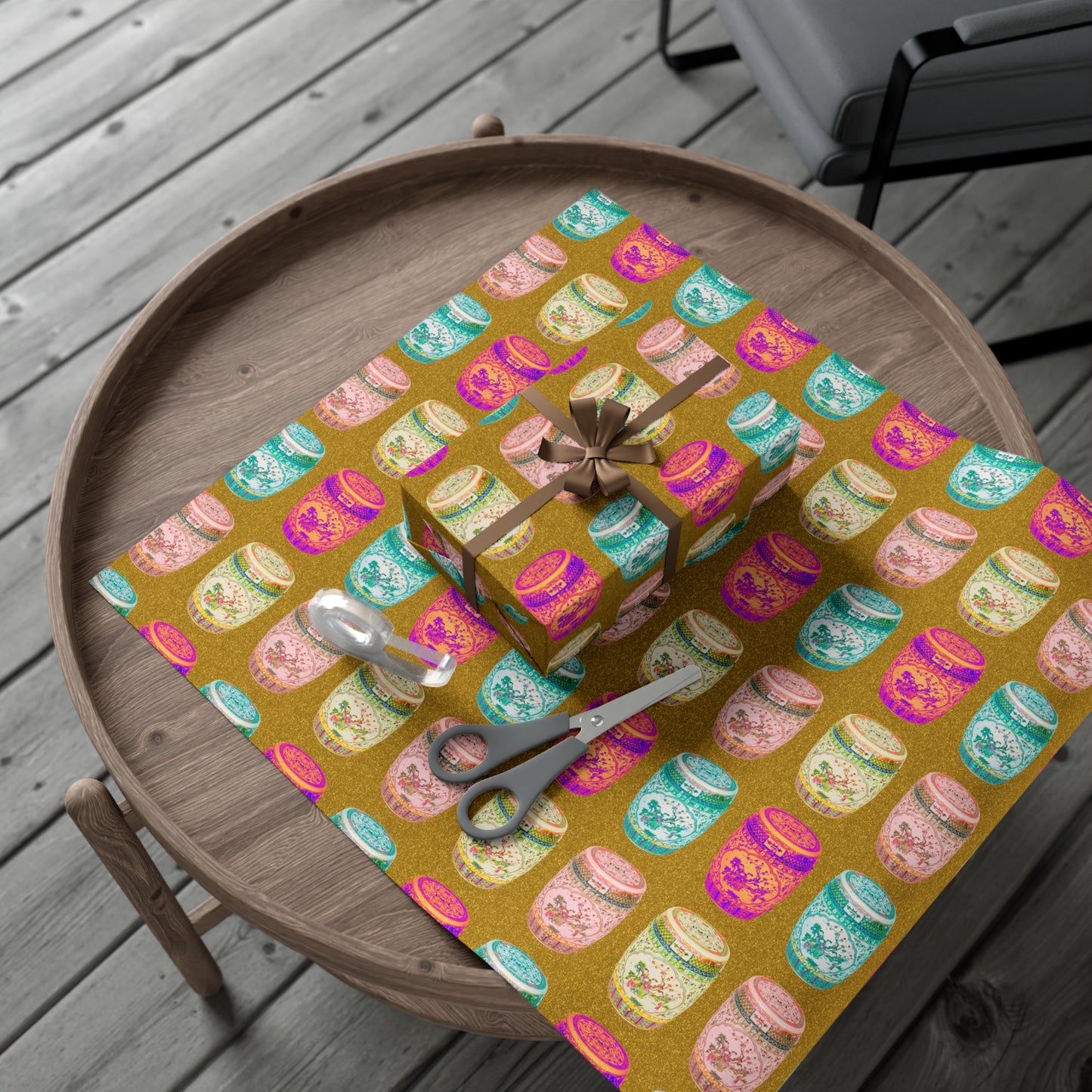 Wrapping Paper - Tropical Gift Wrap for All Occasions / 3 Sizes, 2 Finishes /Pop Art Porcelain Stools, Gold