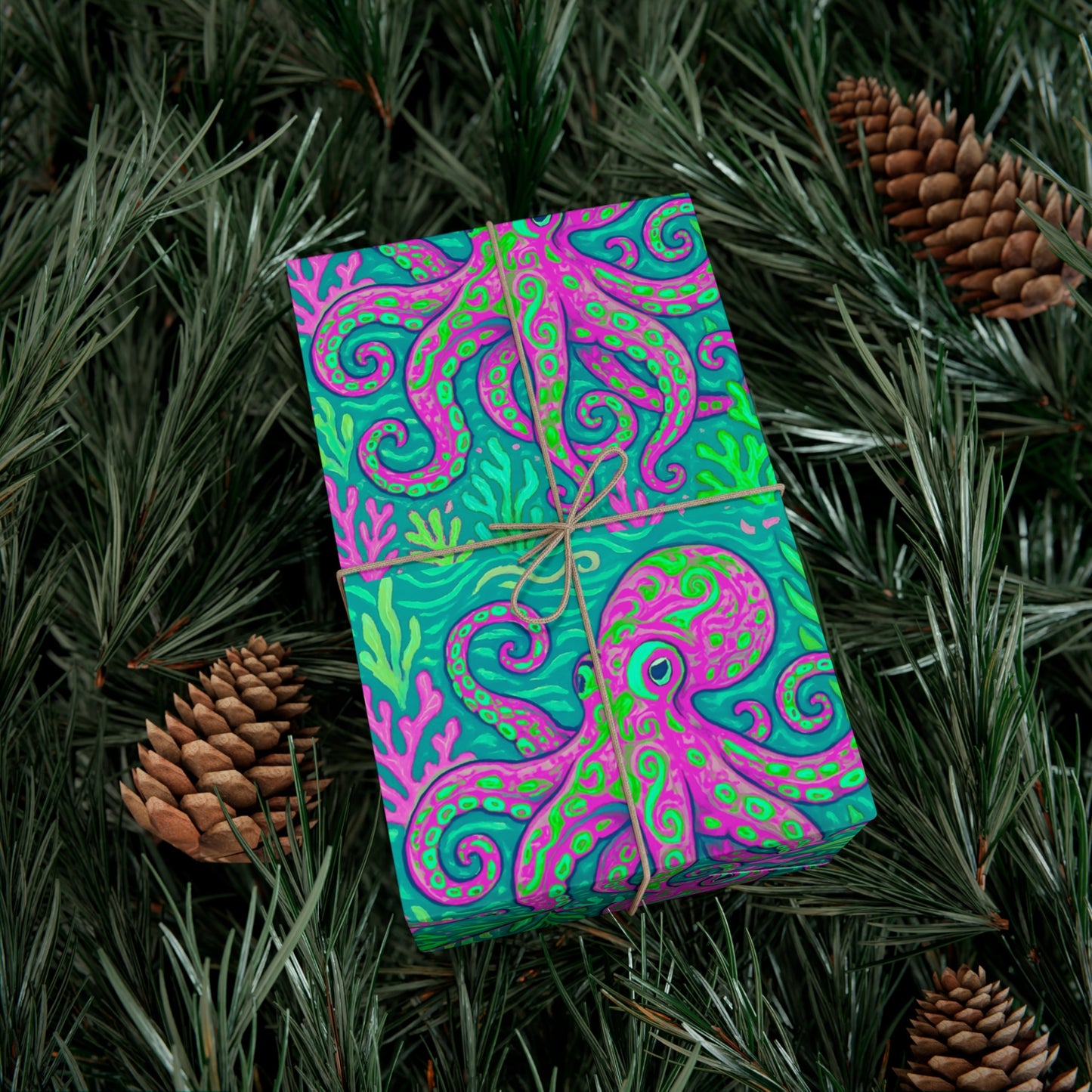 Wrapping Paper - Tropical Gift Wrap for All Occasions / 3 Sizes, 2 Finishes / Octopus Kraken Joe, Purple