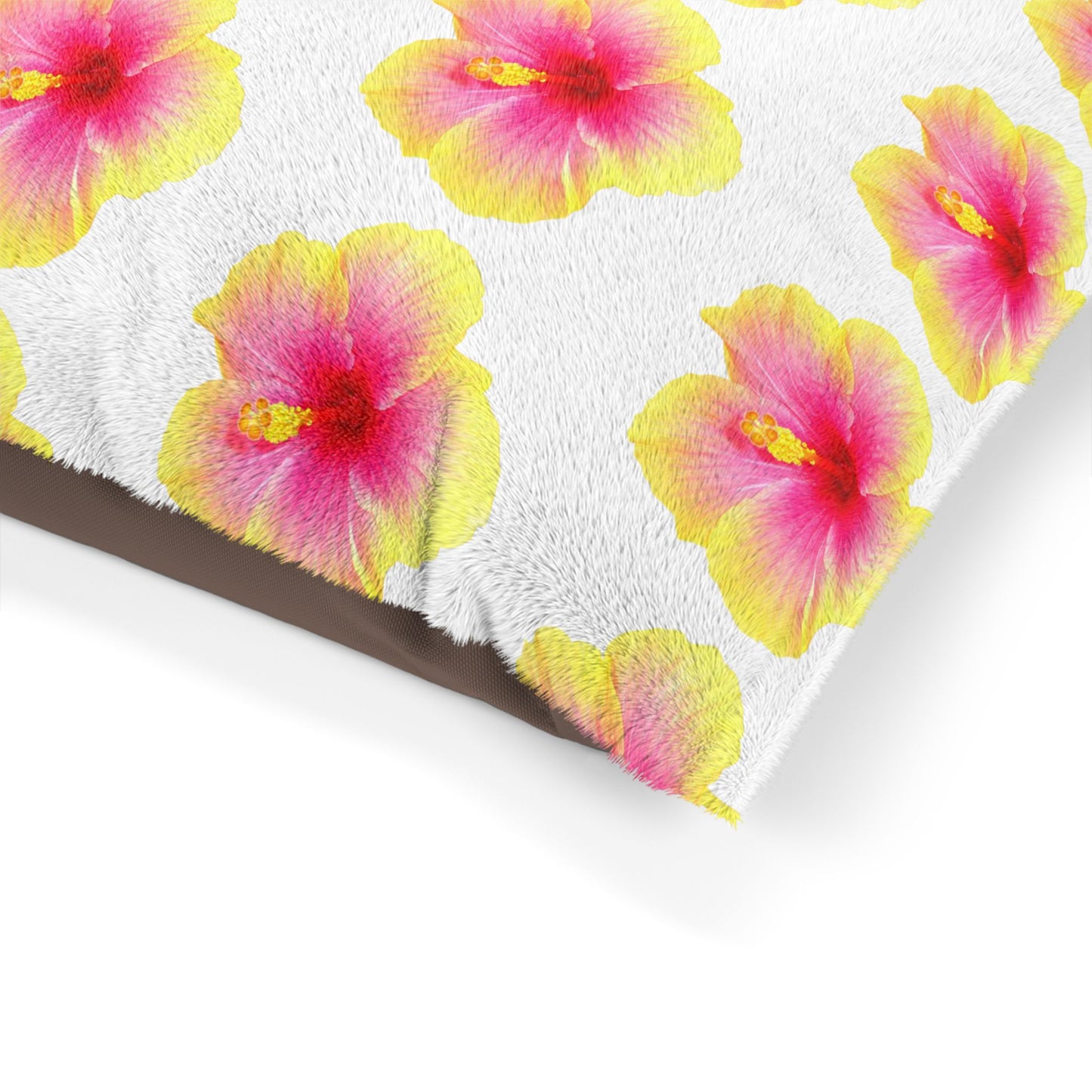 Pet Bed - Cozy and Fun Dog or Cat Bed for Beach Lovers / Real Yellow & Pink Hibiscus