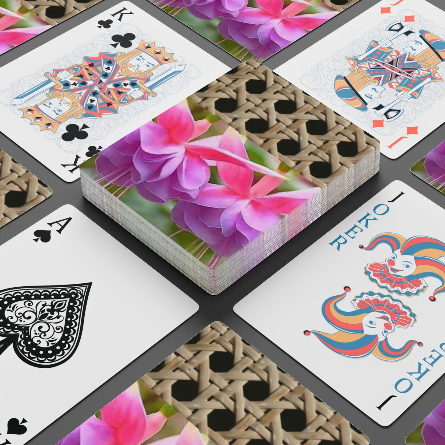 Poker-Sized Playing Cards - Wicker/Two Fuchsias
