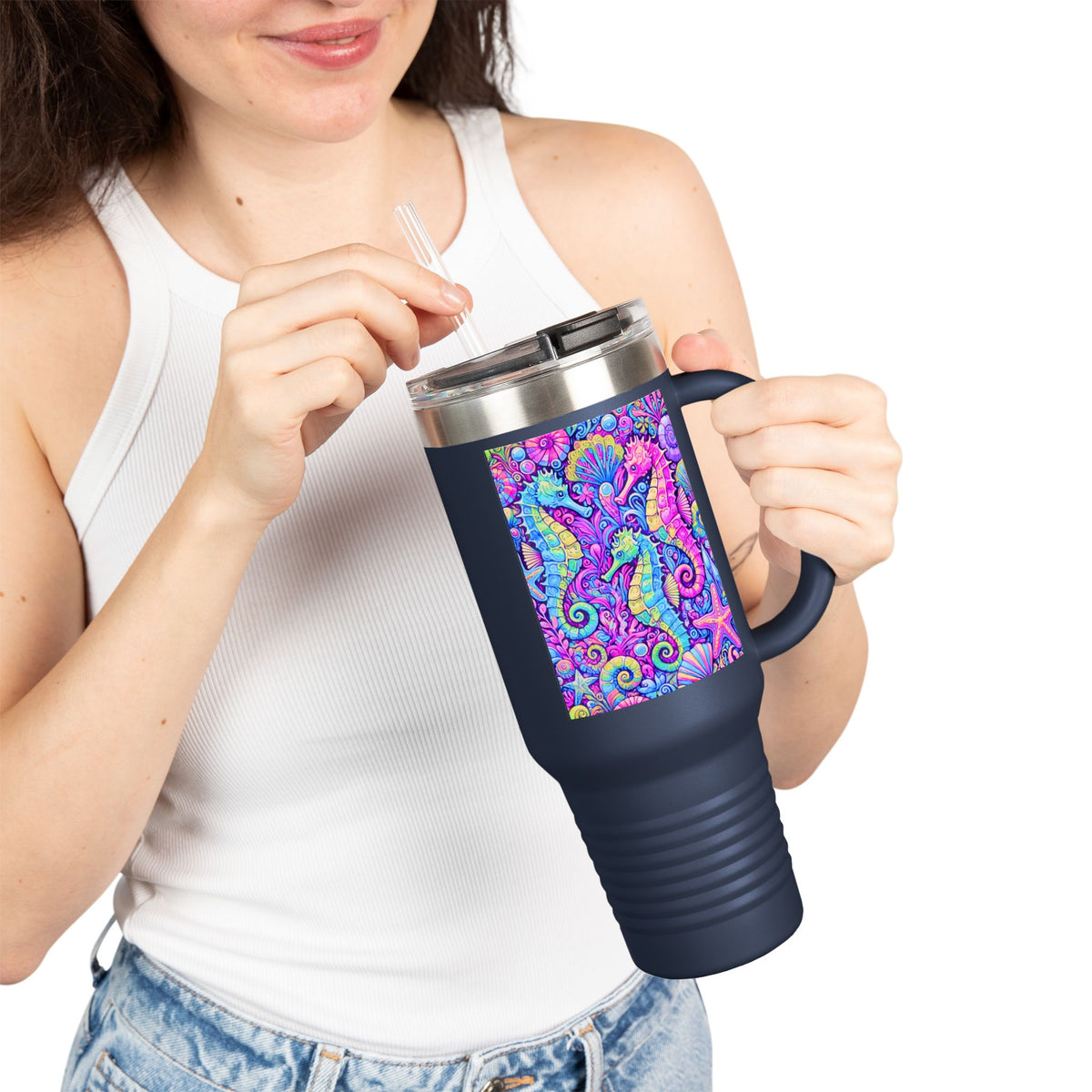 Seahorses/Fantasy Pop nsulated Travel Mug - 40oz - Perfect for Outdoor Adventures