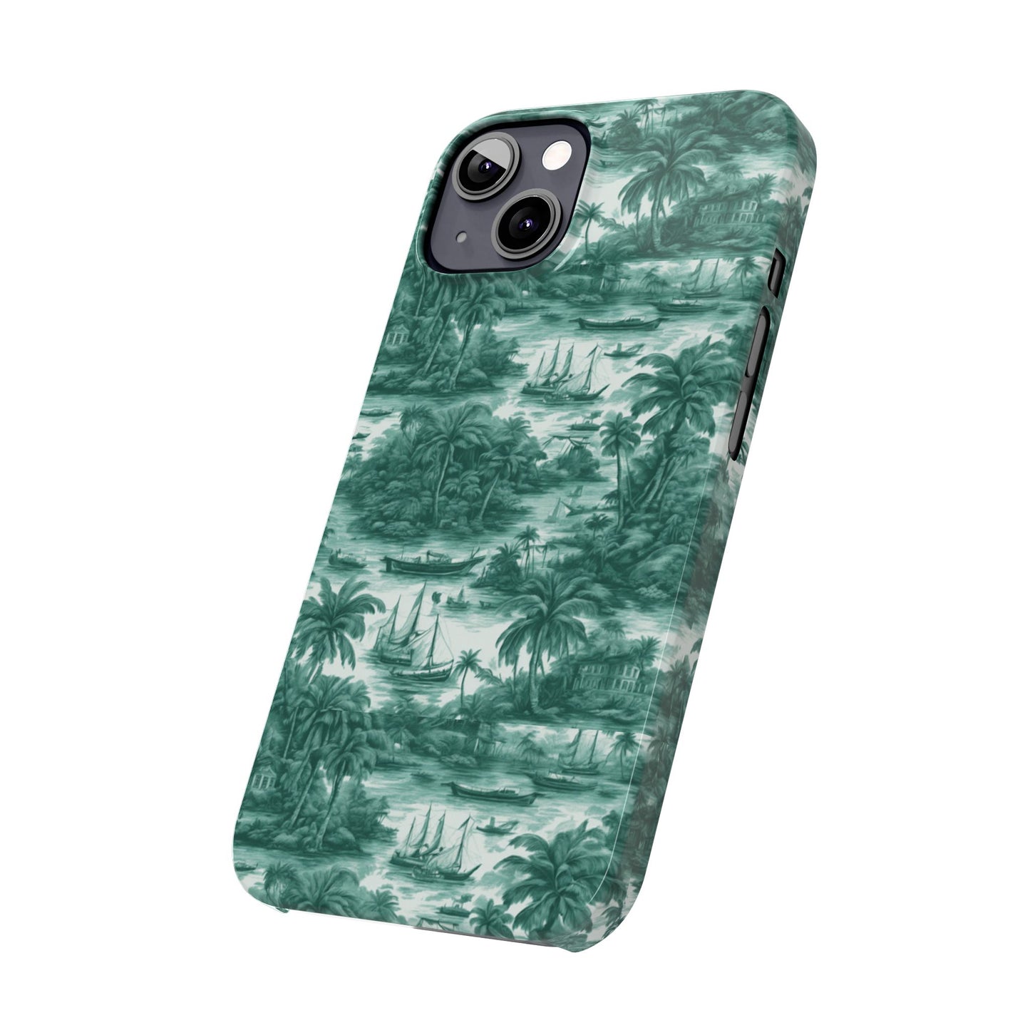 Slim Phone Cases - Tropical Toile #1, evergreen