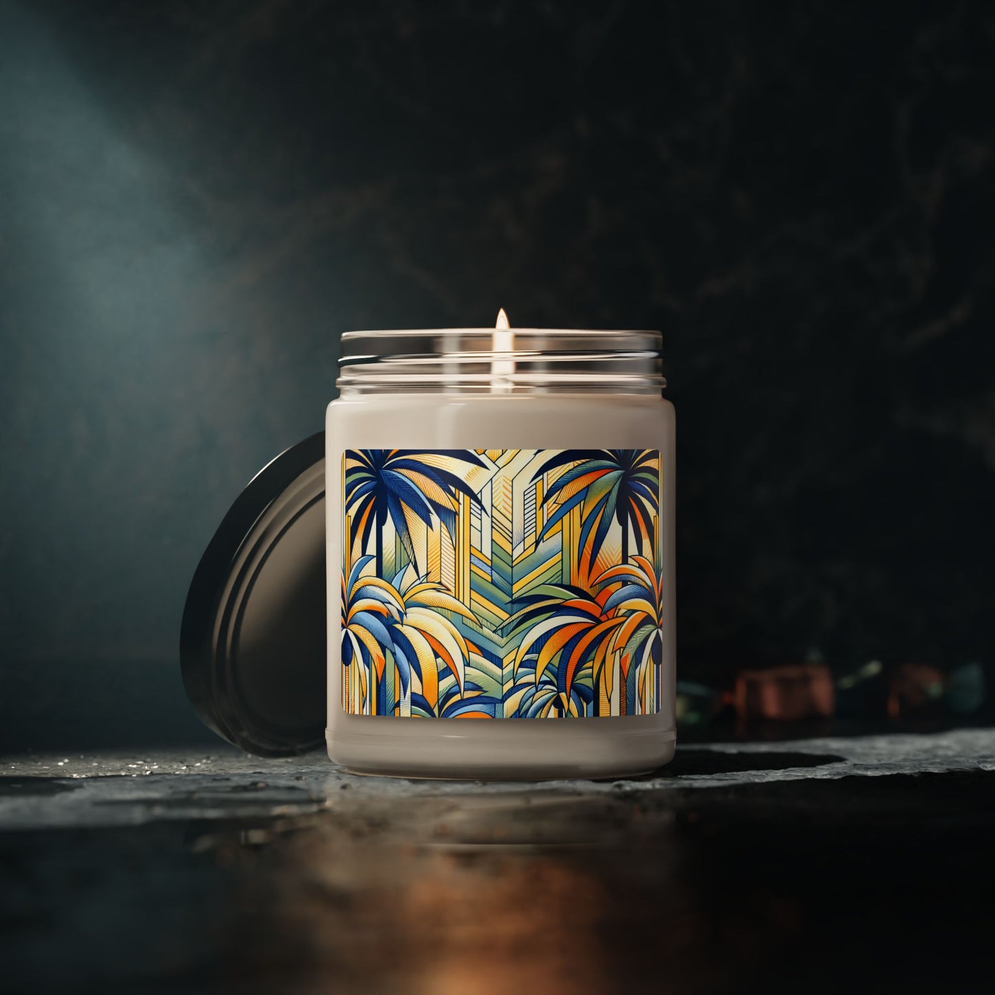 Soy Candle, 9oz, Stylized Blue Palms